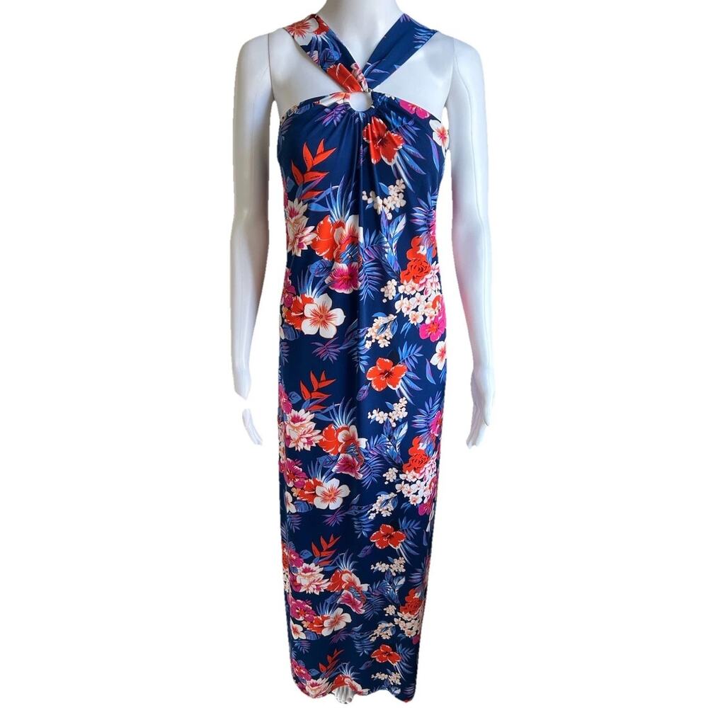 Navy Floral Halter Maxi Dress